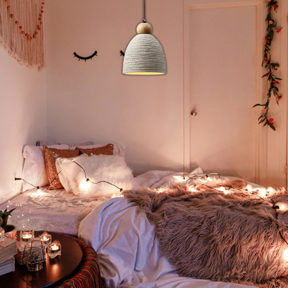 Suspension cloche rainurée terre cuite bois scandinave