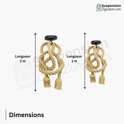 Suspension corde de chanvre nouée design bohème