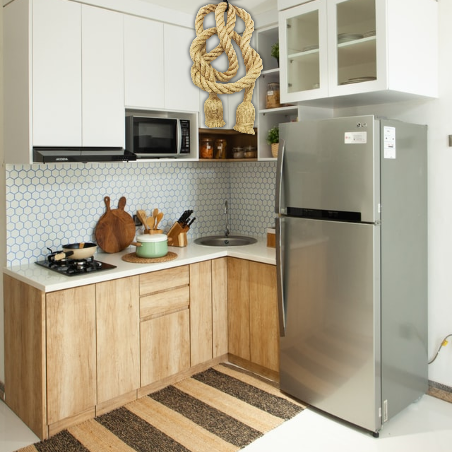 Suspension corde de chanvre nouée design bohème