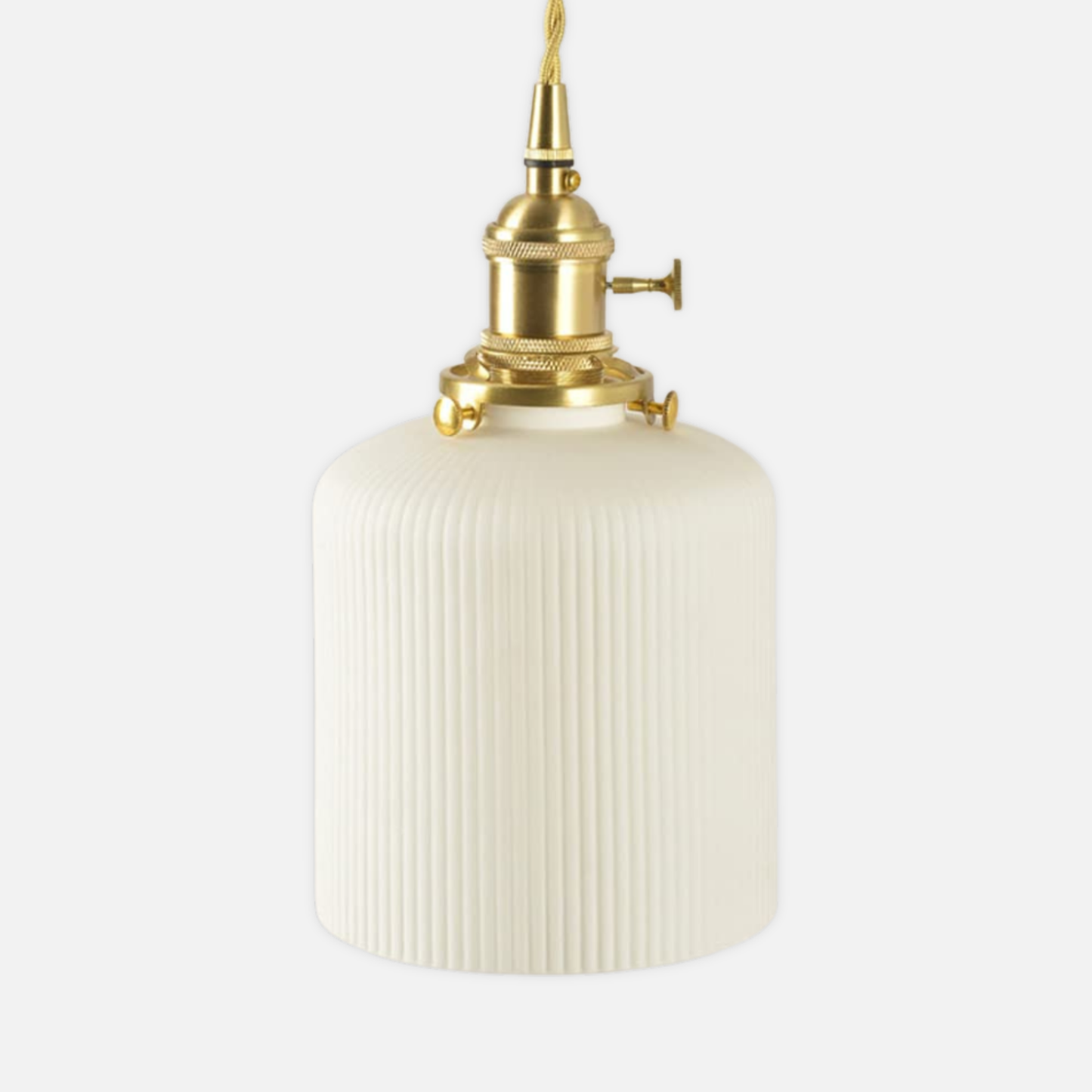 Suspension céramique blanche rainurée et cuivre cloche vintage