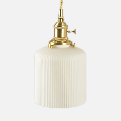 Suspension céramique blanche rainurée et cuivre cloche vintage