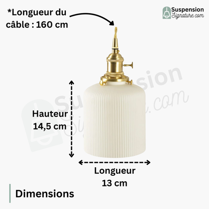 Suspension céramique blanche rainurée et cuivre cloche vintage