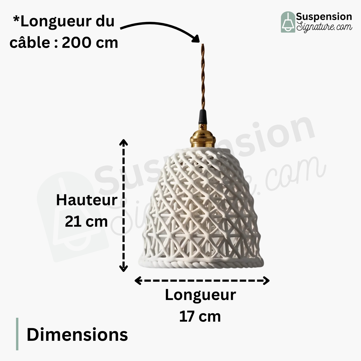 Suspension céramique effet cannage cloche