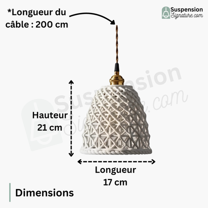 Suspension céramique effet cannage cloche