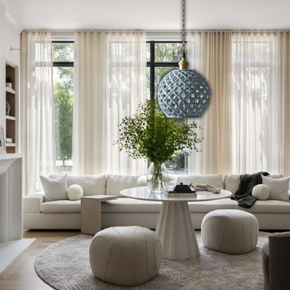 Suspension céramique effet cannage forme boule