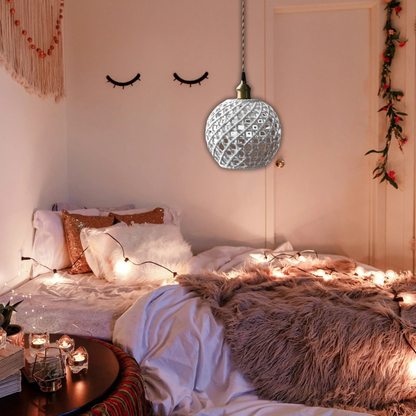 Suspension céramique effet cannage forme boule