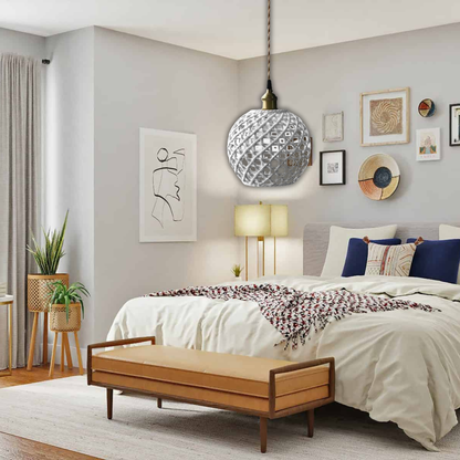 Suspension céramique effet cannage forme boule