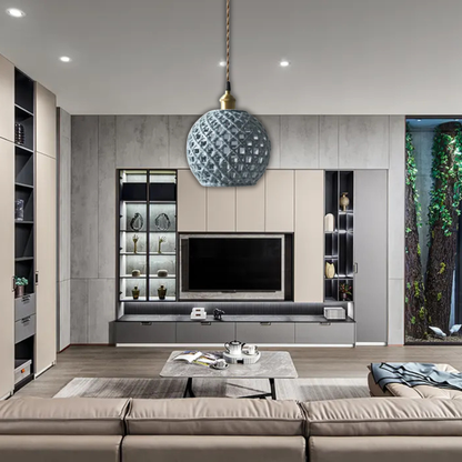 Suspension céramique effet cannage forme boule