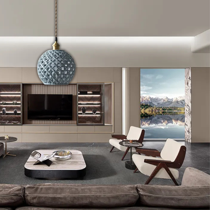 Suspension céramique effet cannage forme boule