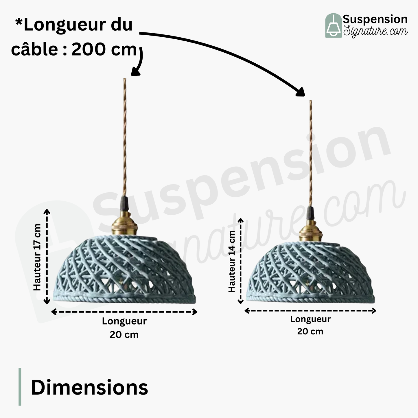 Suspension céramique effet cannage forme demi globe