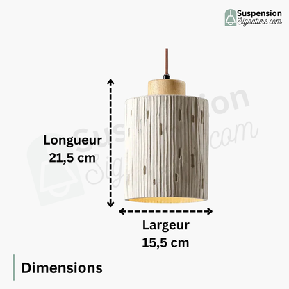Suspension cylindre rainuré en terre cuite et bois scandinave