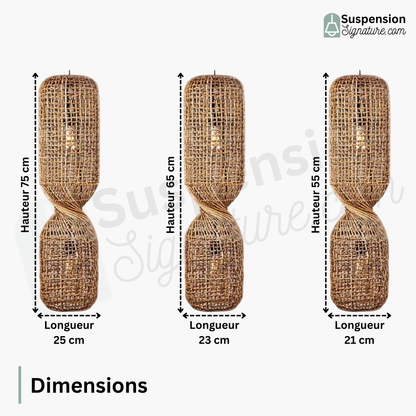 Suspension cylindrique torsadé osier quadrillé style bohème