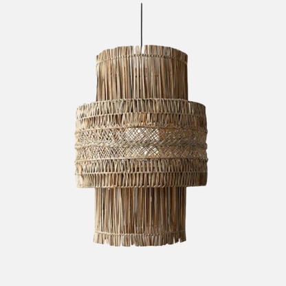 Suspension double cylindres en osier raphia bohème
