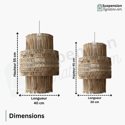 Suspension double cylindres en osier raphia bohème