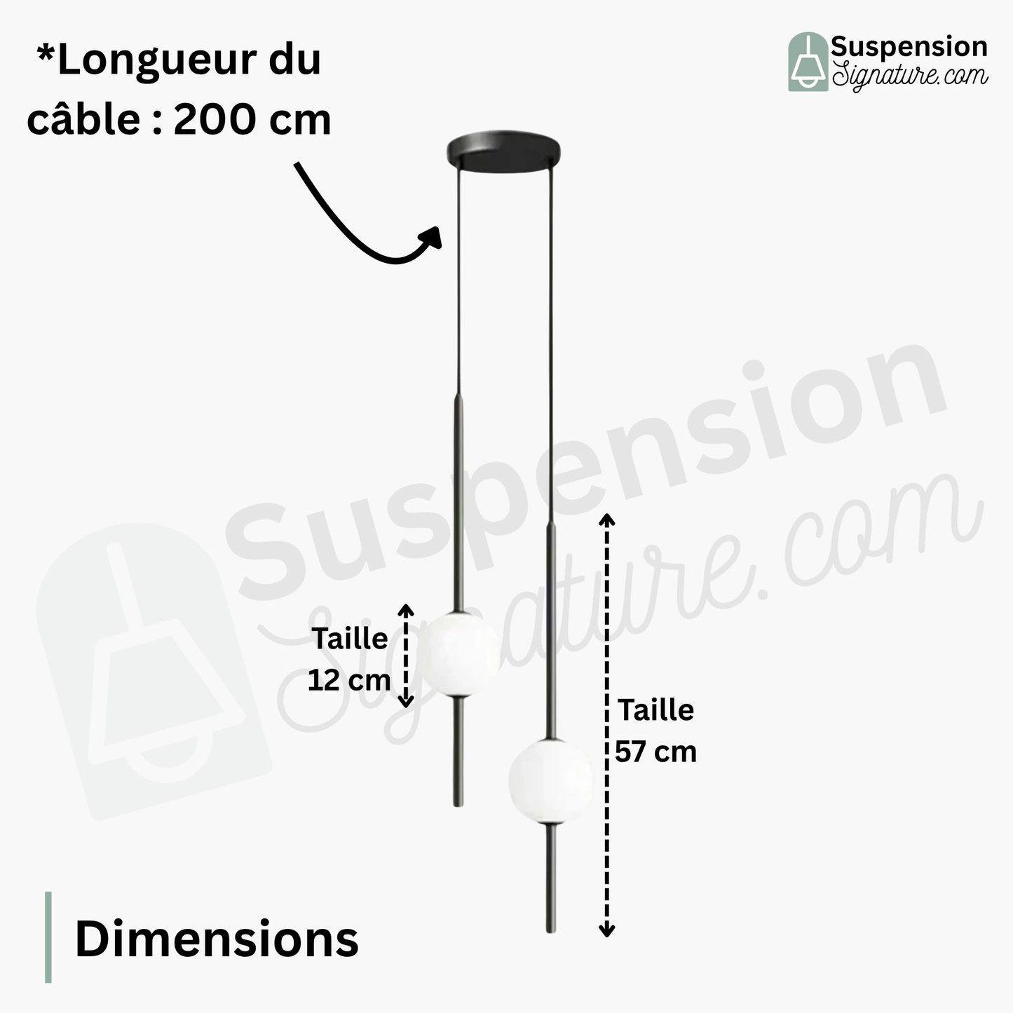 Suspension double tige métallique globe en verre design moderne