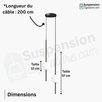 Suspension double tige métallique globe en verre design moderne