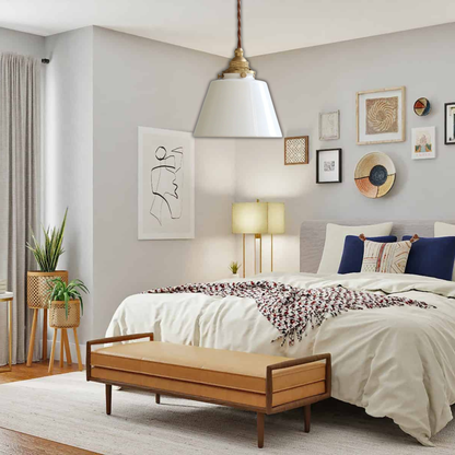 Suspension en laiton et céramique design évasé rétro