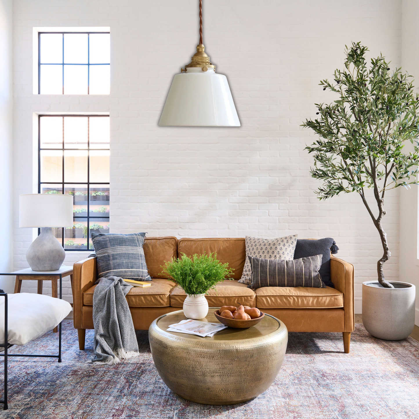 Suspension en laiton et céramique design évasé rétro