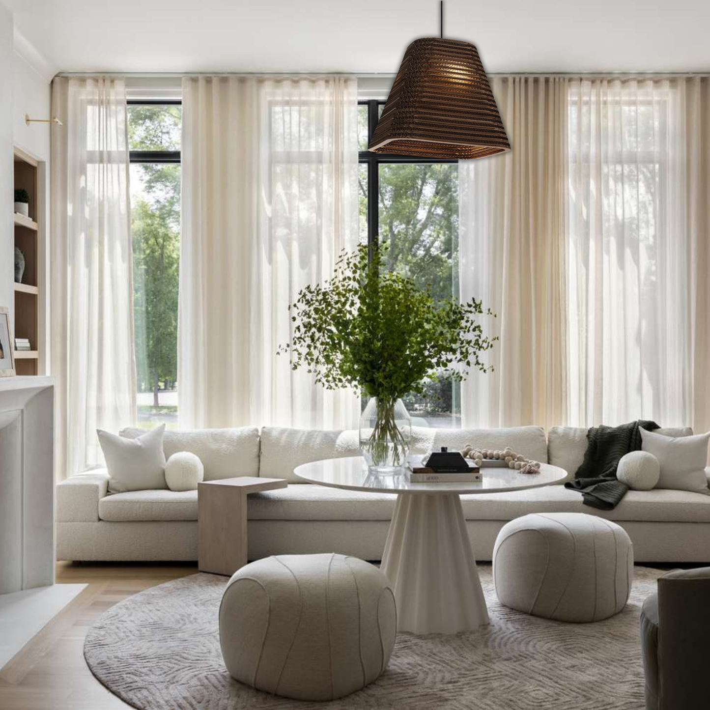 Suspension en papier carton alvéolé carré évasé design scandinave