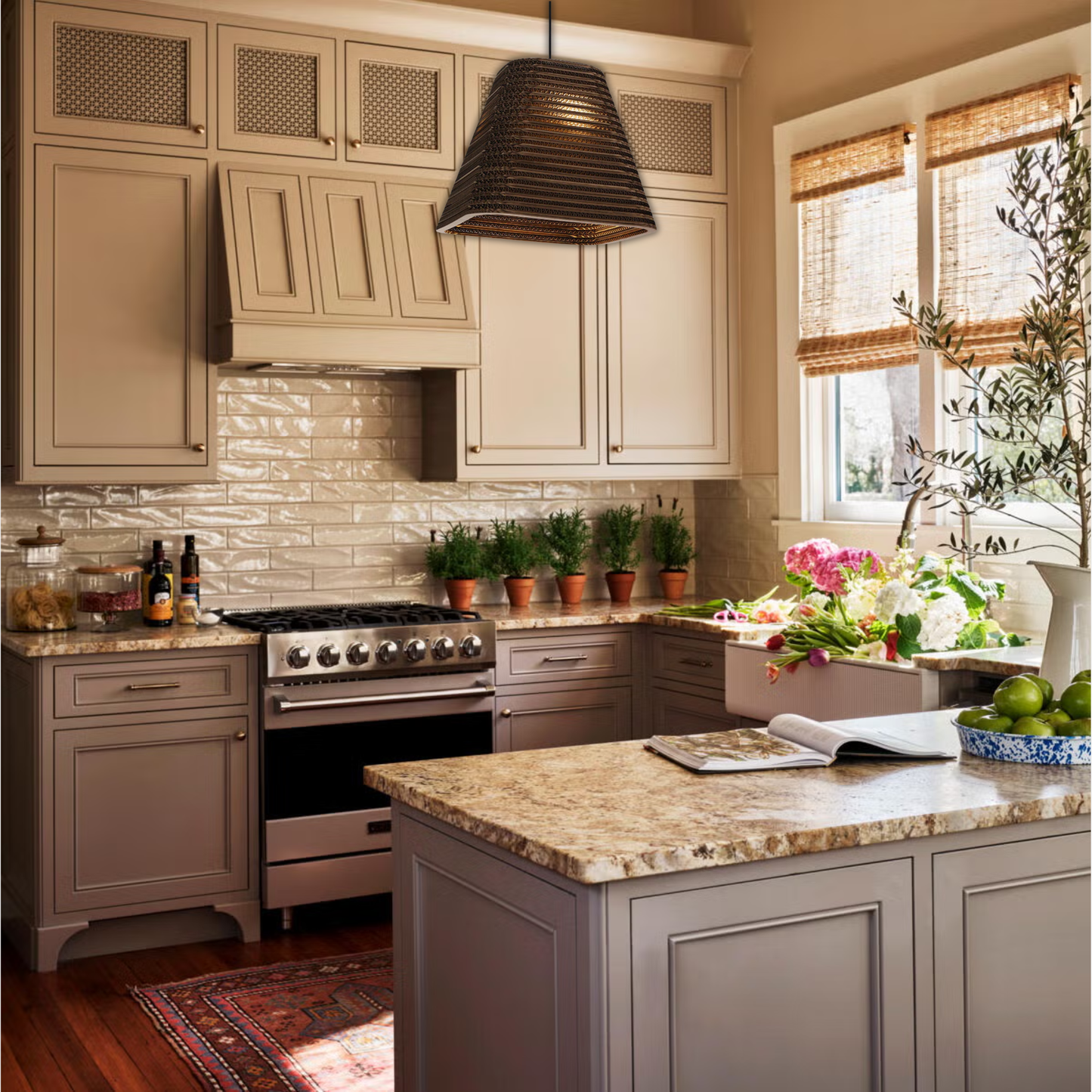 Suspension en papier carton alvéolé carré évasé design scandinave