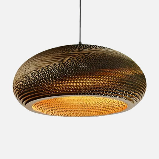 Suspension en papier carton alvéolé globe aplati design scandinave