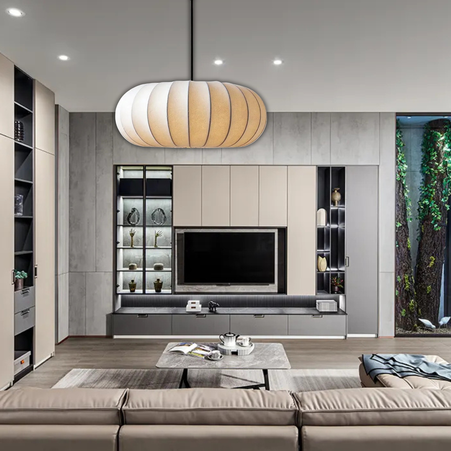 Suspension en soie boule aplatie design vintage