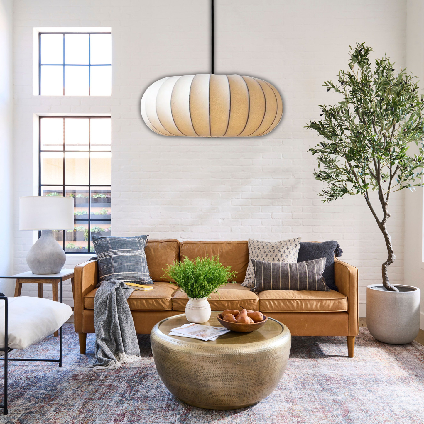 Suspension en soie boule aplatie design vintage