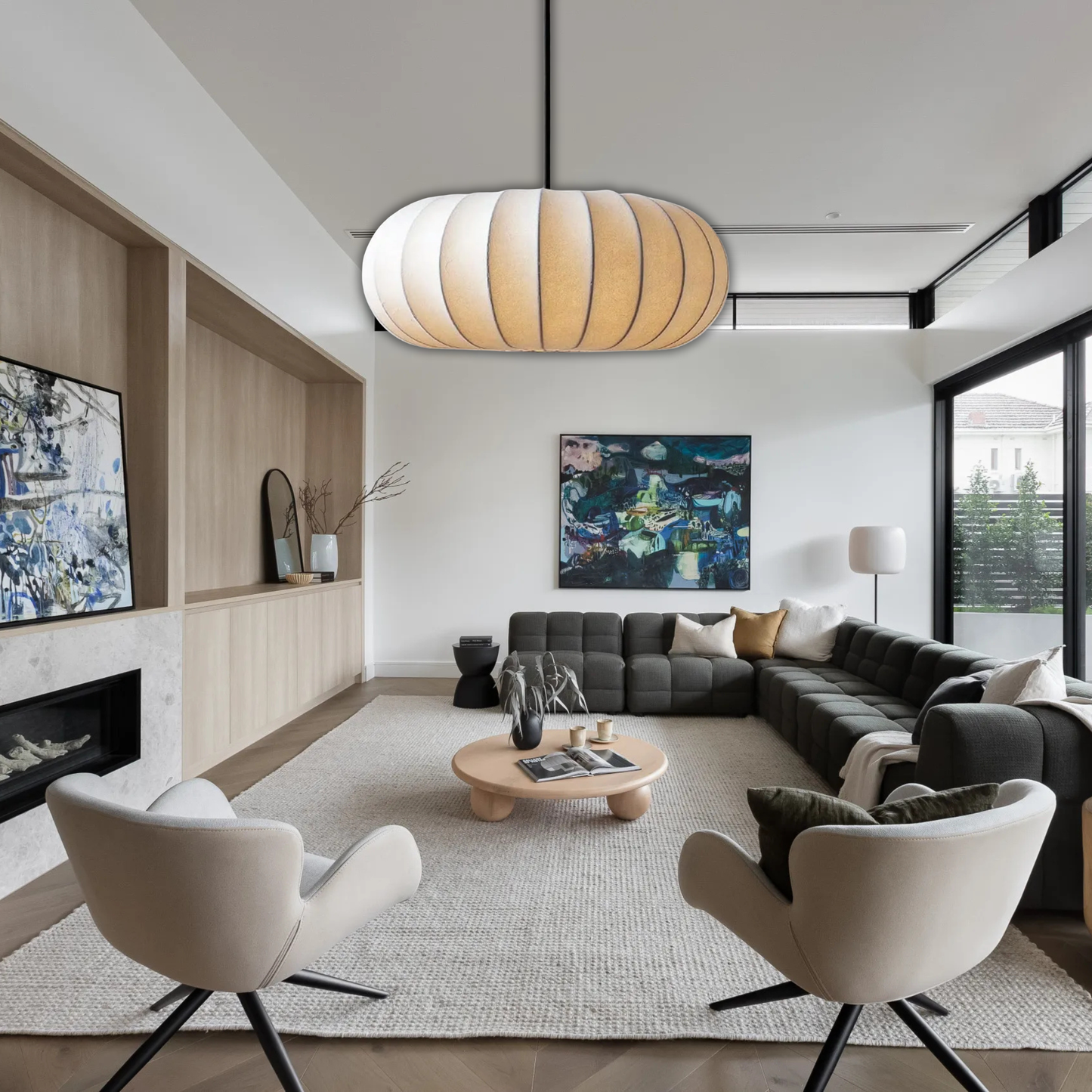 Suspension en soie boule aplatie design vintage