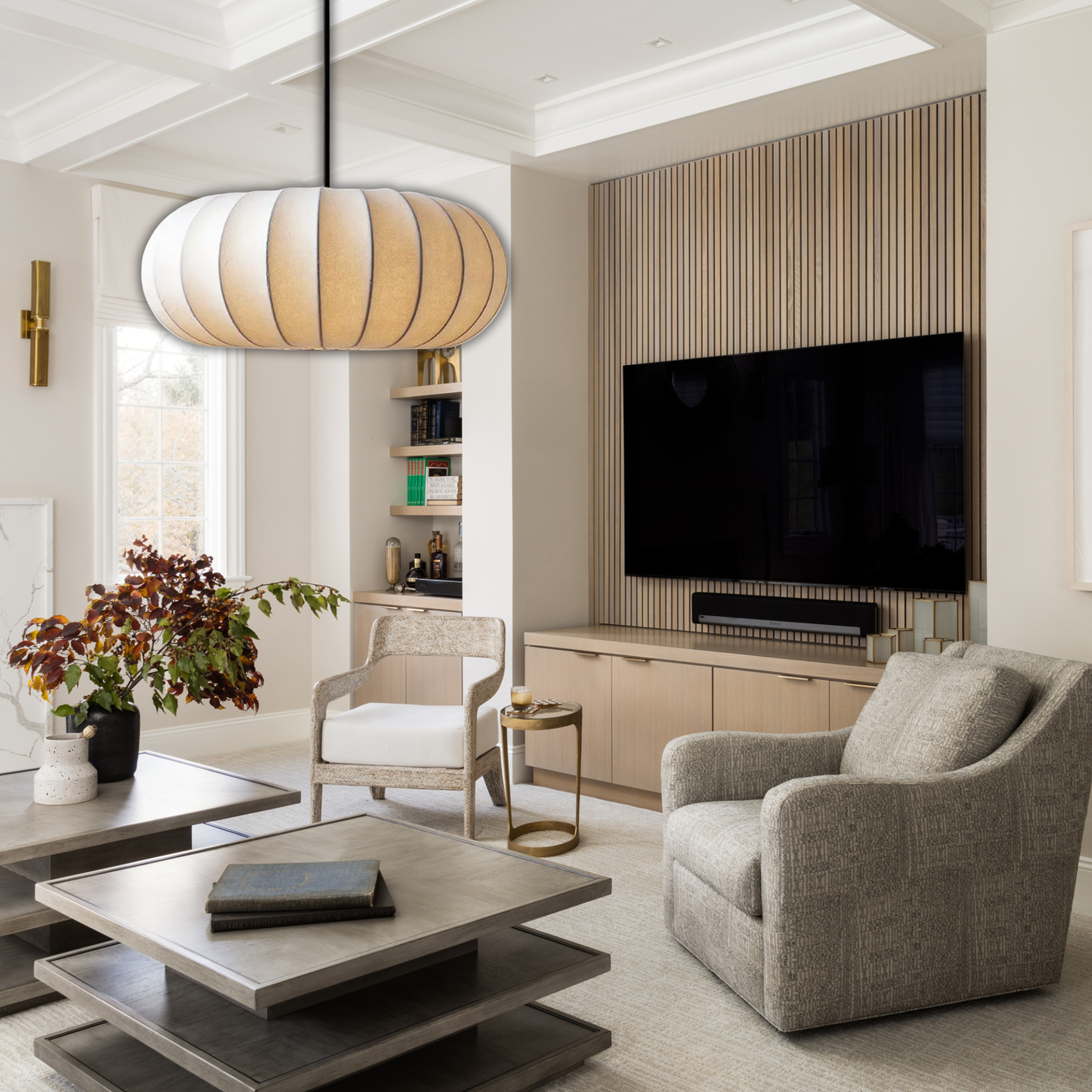 Suspension en soie boule aplatie design vintage