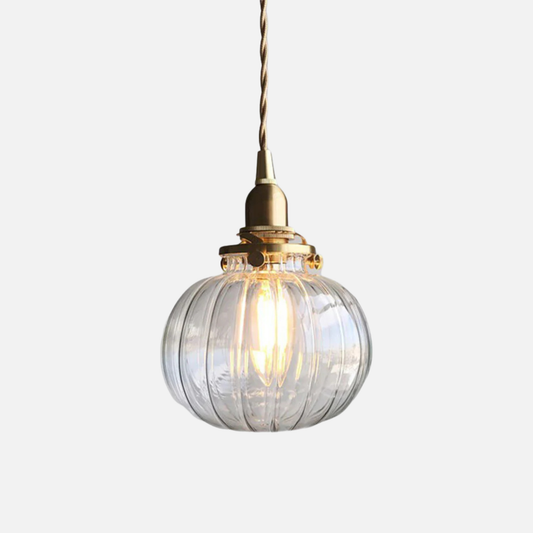 Suspension en verre coloré petit globe rainurée vintage