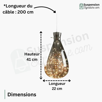 Suspension en verre filaments minis leds forme goutte