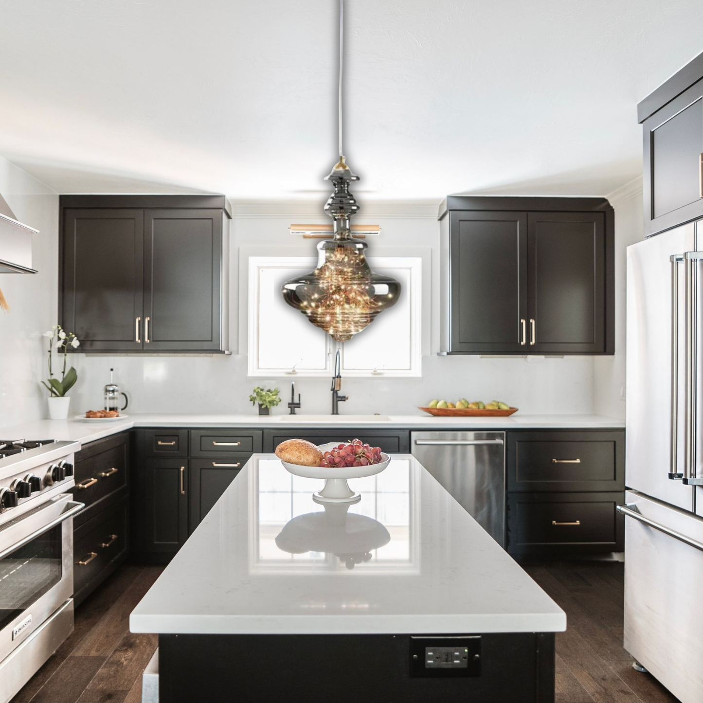 Suspension en verre toupie filaments minis leds style baroque