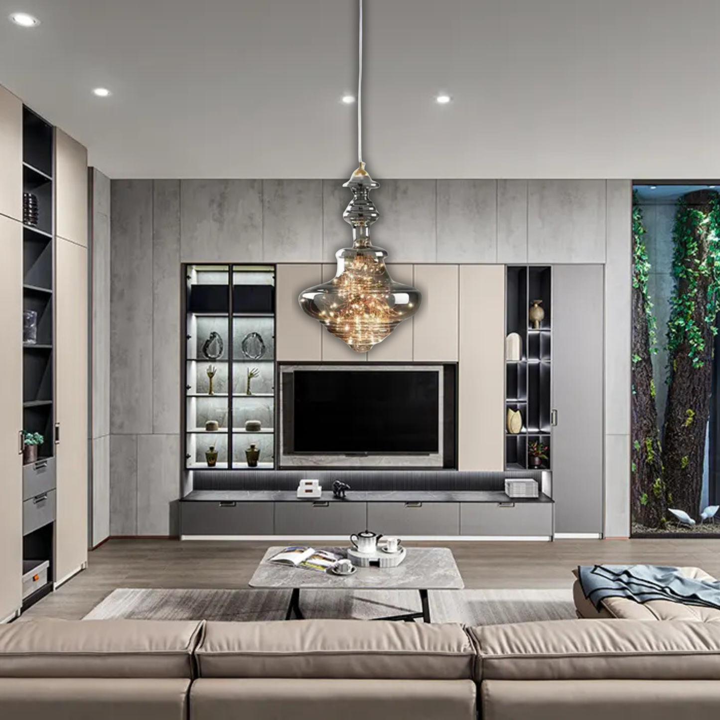 Suspension en verre toupie filaments minis leds style baroque