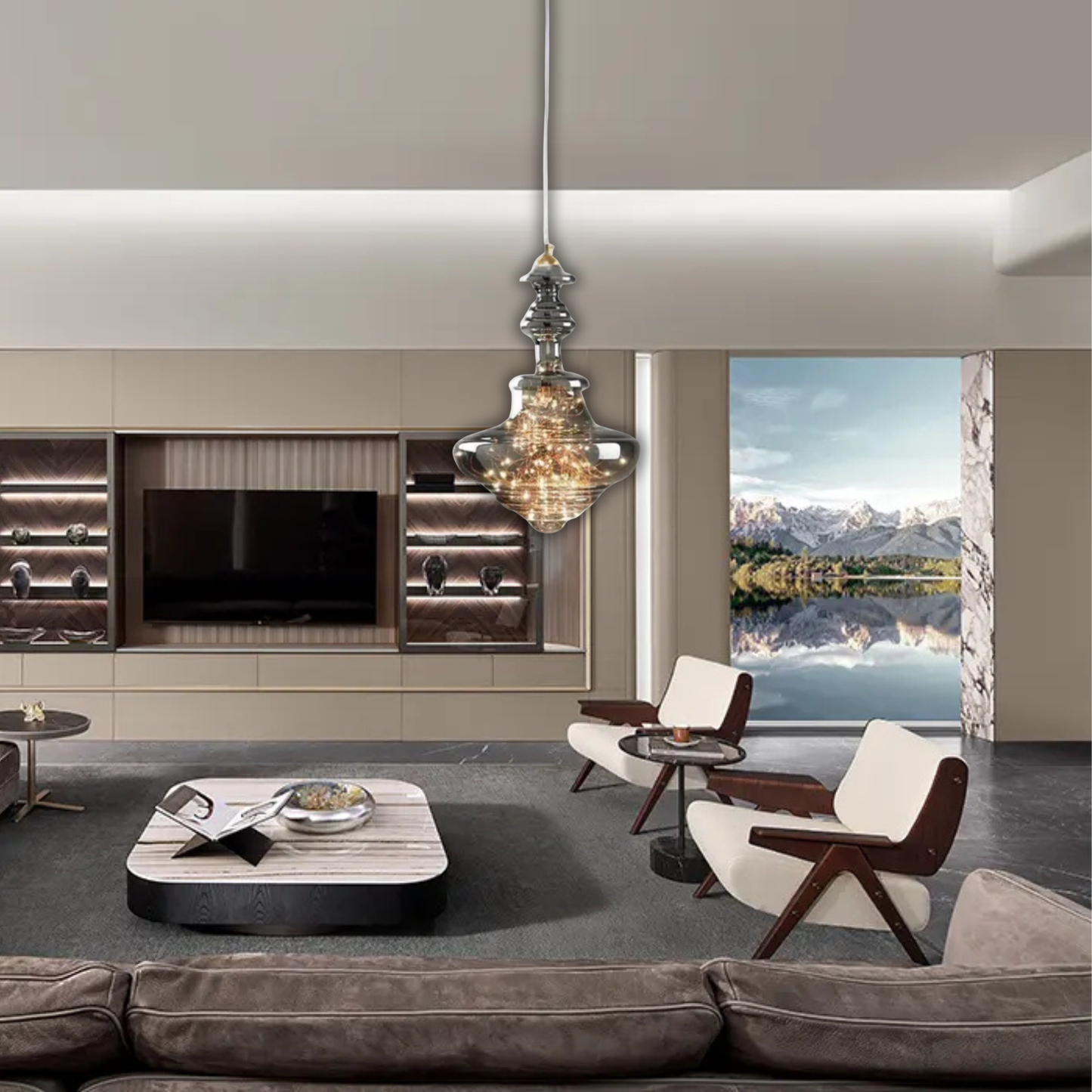 Suspension en verre toupie filaments minis leds style baroque