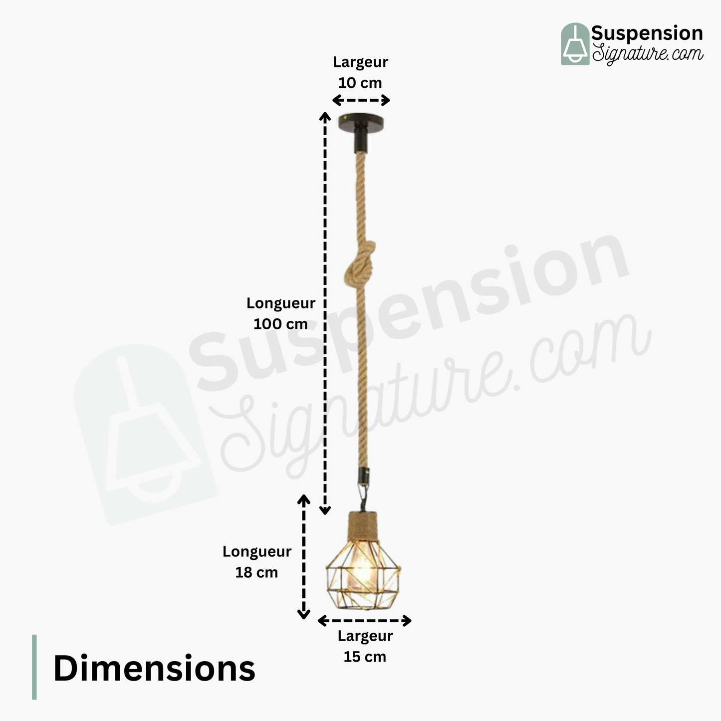 Suspension forme géométrique et corde de chanvre design industriel