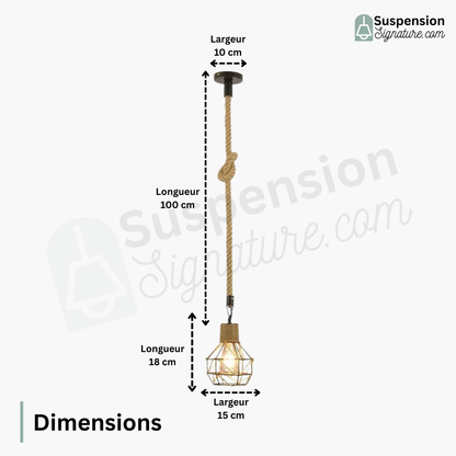 Suspension forme géométrique et corde de chanvre design industriel