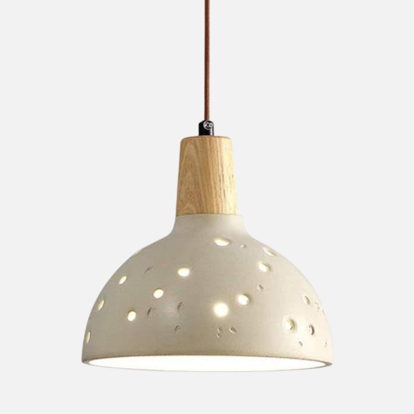 Suspension globe ajouré pois terre cuite bois scandinave