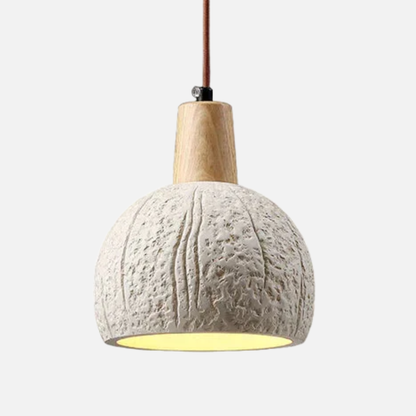 Suspension globe rainuré terre cuite bois scandinave