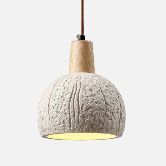 Suspension globe rainuré terre cuite bois scandinave