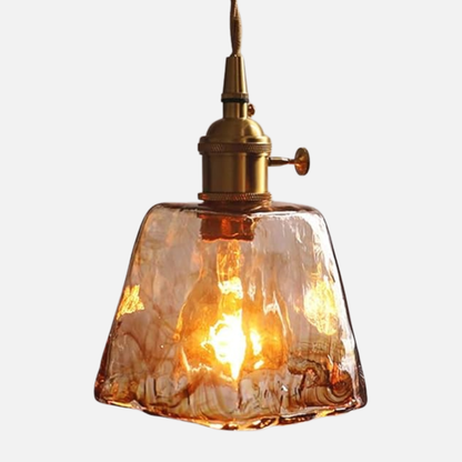 Suspension laiton et verre fumé design vintage carré évasé