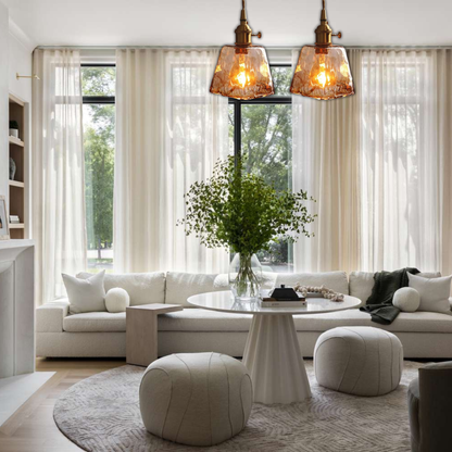 Suspension laiton et verre fumé design vintage carré évasé