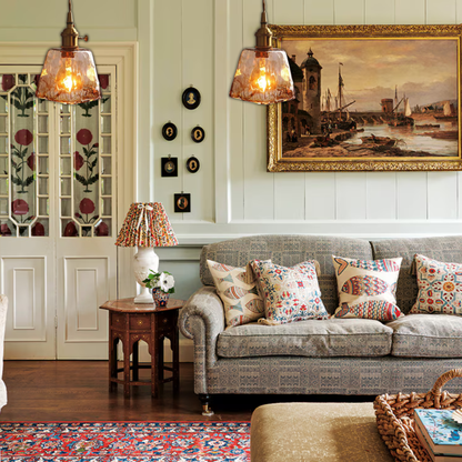 Suspension laiton et verre fumé design vintage carré évasé