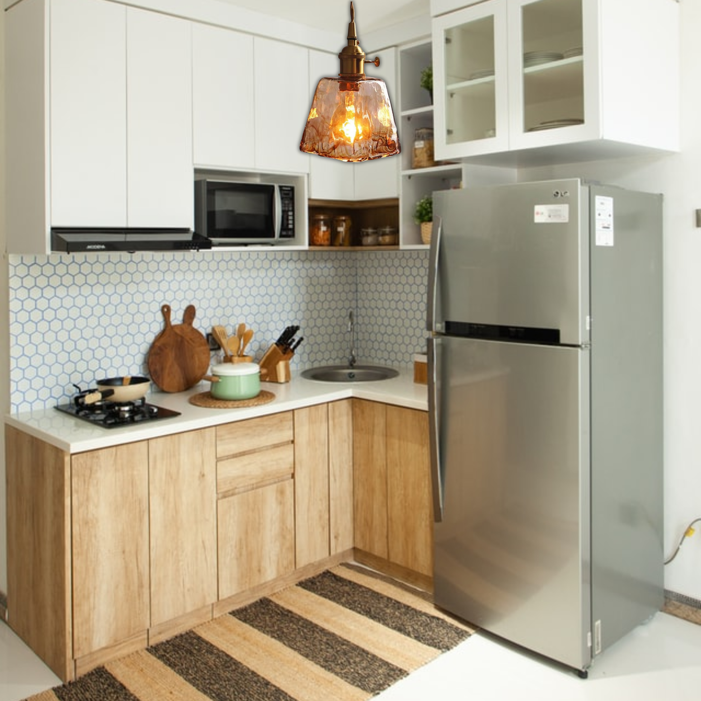 Suspension laiton et verre fumé design vintage carré évasé