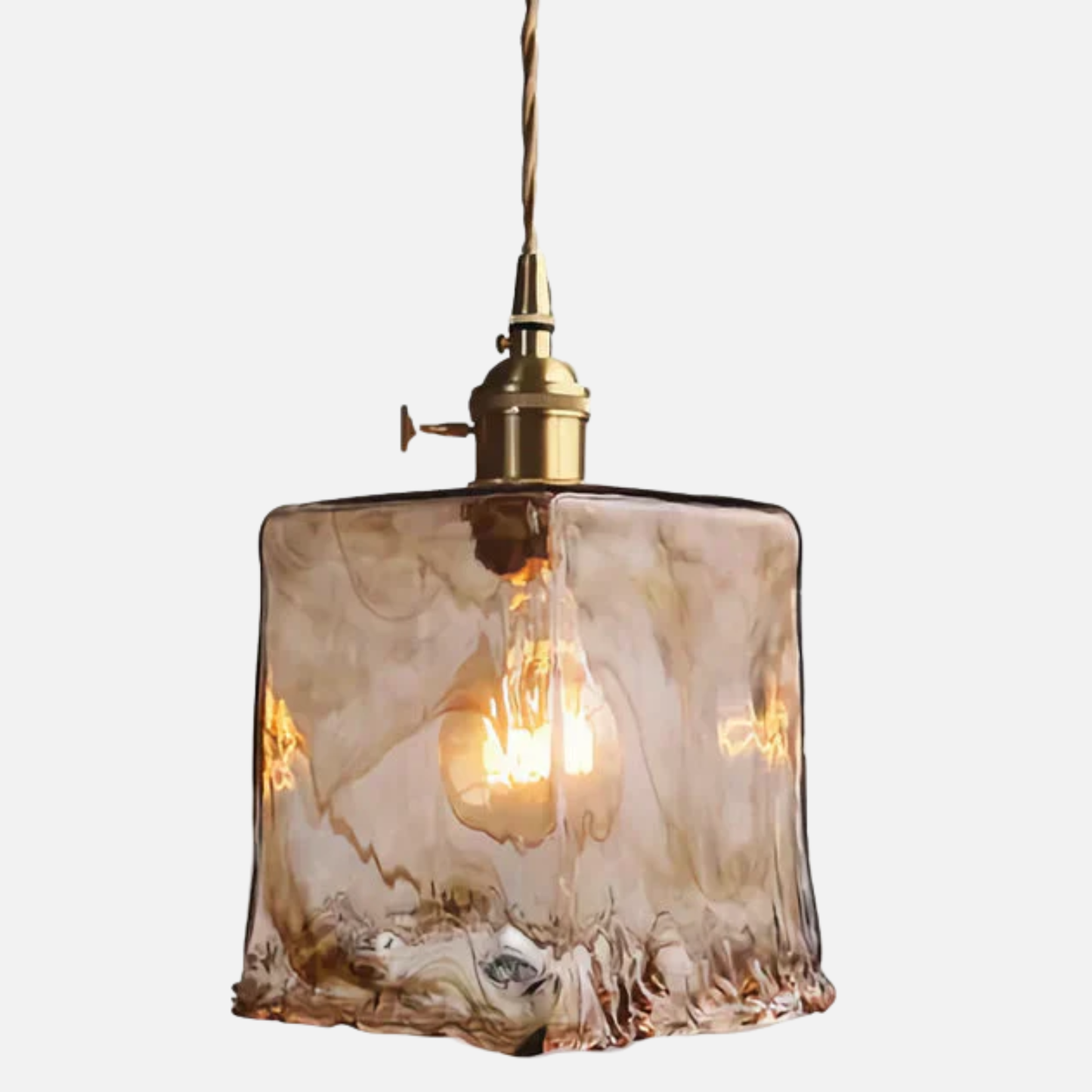 Suspension laiton et verre fumé design vintage rectangulaire