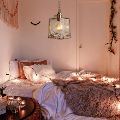 Suspension laiton et verre fumé design vintage rectangulaire