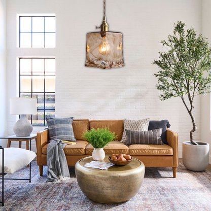 Suspension laiton et verre fumé design vintage rectangulaire