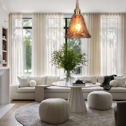 Suspension laiton et verre fumé design vintage triangulaire évasé