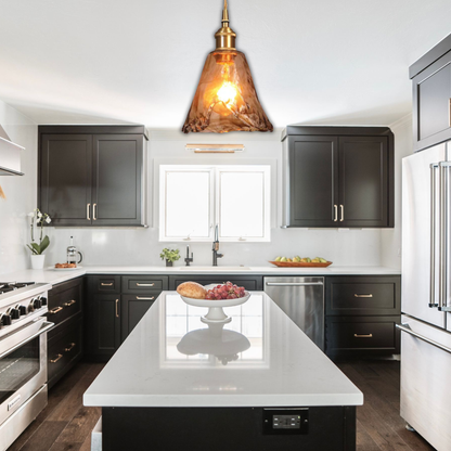 Suspension laiton et verre fumé design vintage triangulaire évasé