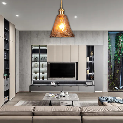 Suspension laiton et verre fumé design vintage triangulaire évasé