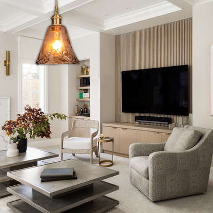 Suspension laiton et verre fumé design vintage triangulaire évasé